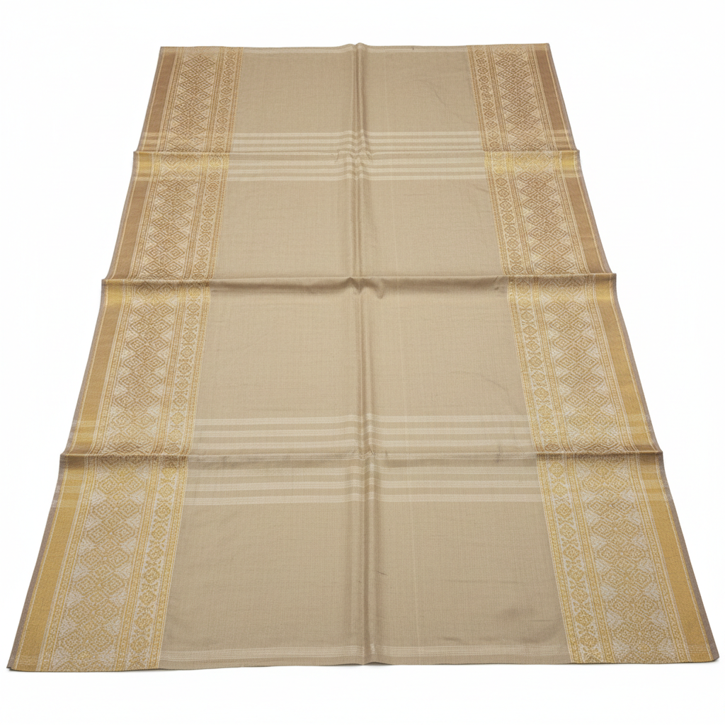 Cool blue Maheshwari silk cotton saree with fine stripes, minimal setting