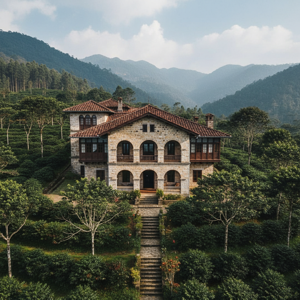Forest retreat villa surrounded by lush green trees with modern architecture in Coorg India