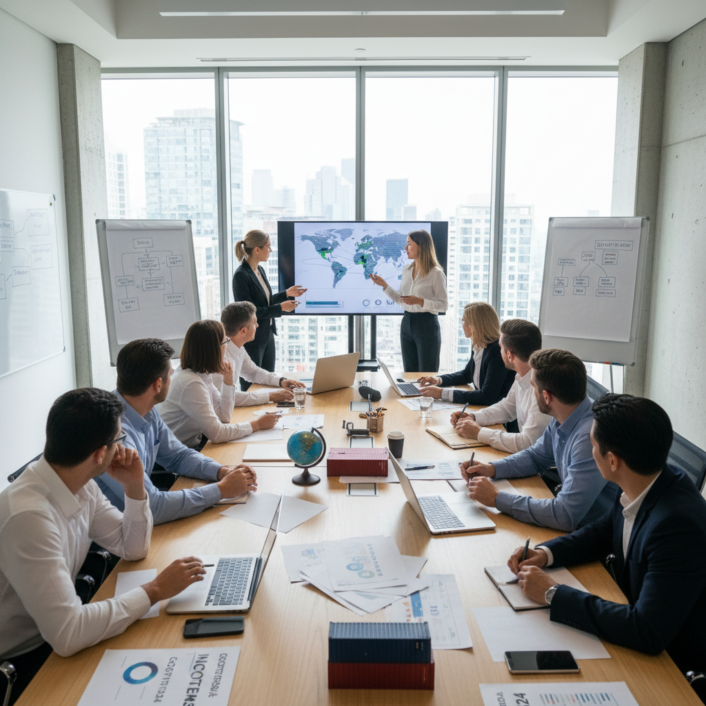 Grupo de personas en taller de formación sobre comercio exterior y logística