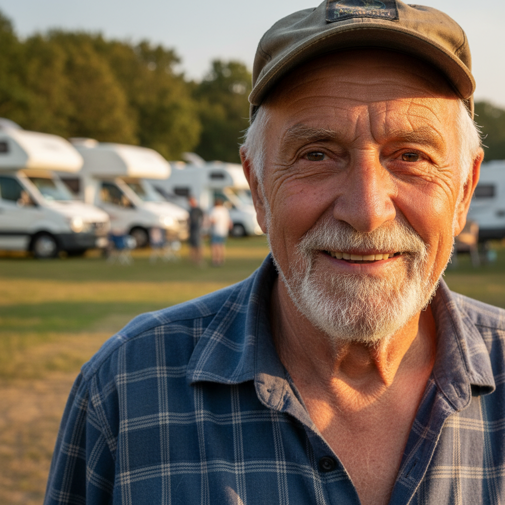 Robert Callahan, grandfather of two Rally campers, smiling warmly