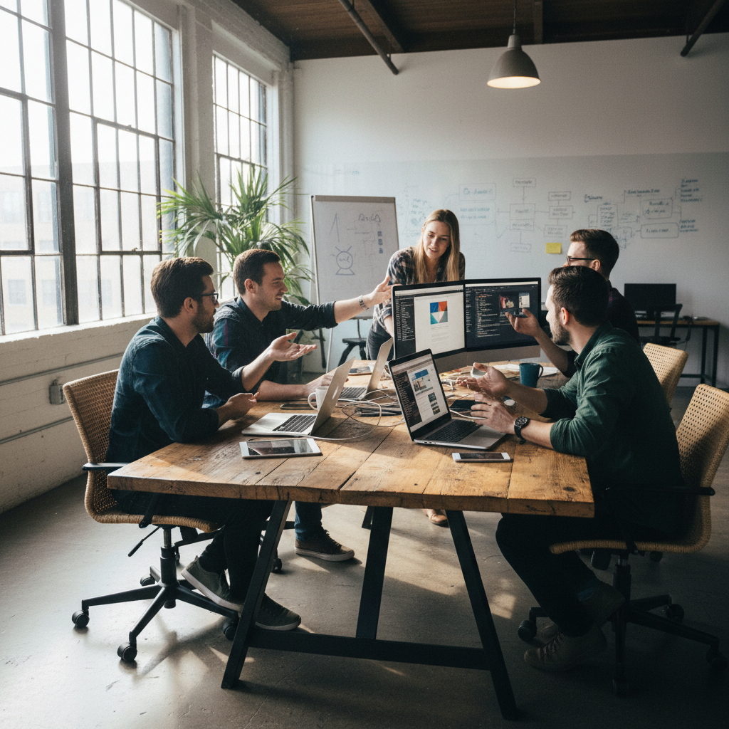 Web designer working on responsive website layouts on multiple devices