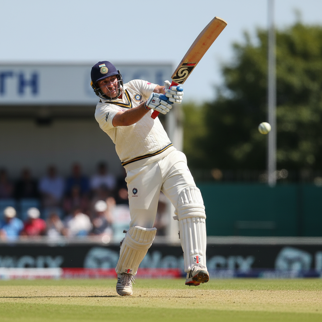 Adult batsman playing textbook cover drive with correct footwork