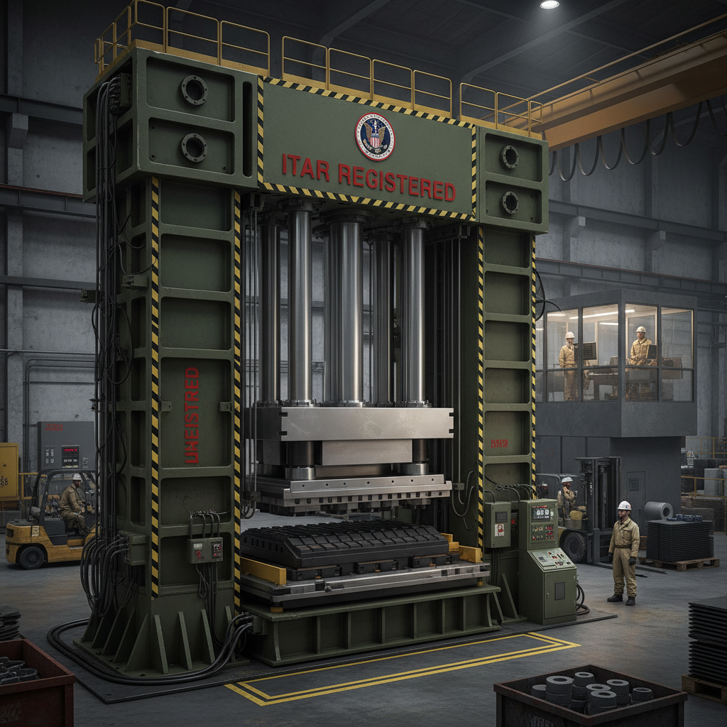 2000-ton ITAR-registered defense press for ballistic armor composite panel production
