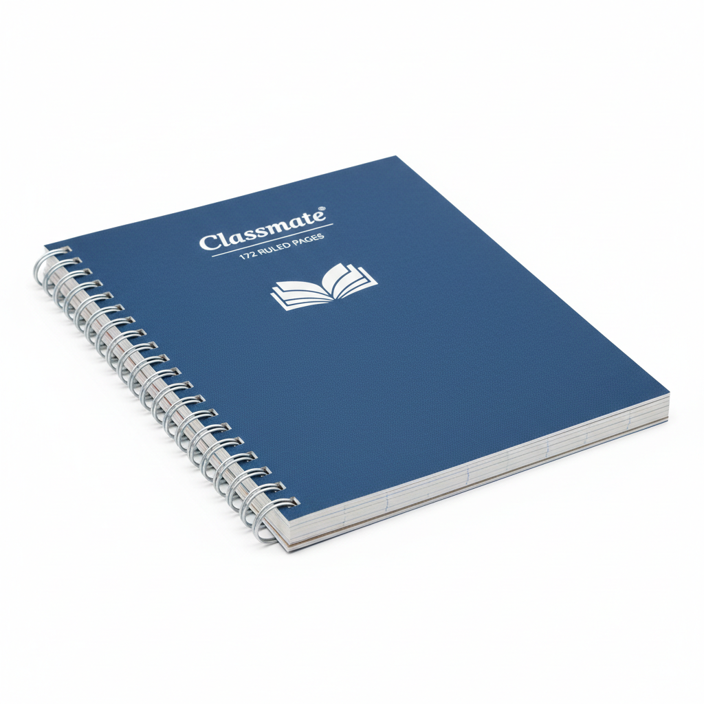 Classmate brand notebook with blue cover on desk