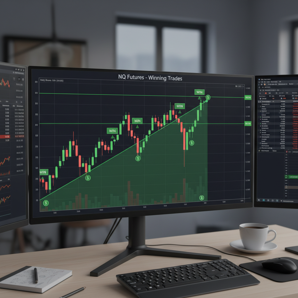 Financial trading screen showing multiple profitable positions with green numbers on dark display