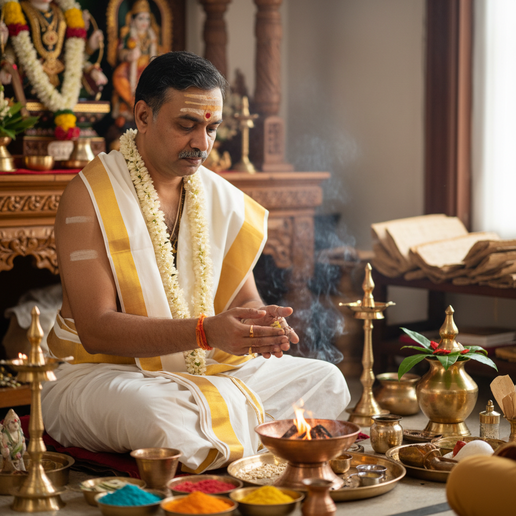 Pandit Narasimha Dikshit, Smartha priest specializing in life rites from Hyderabad