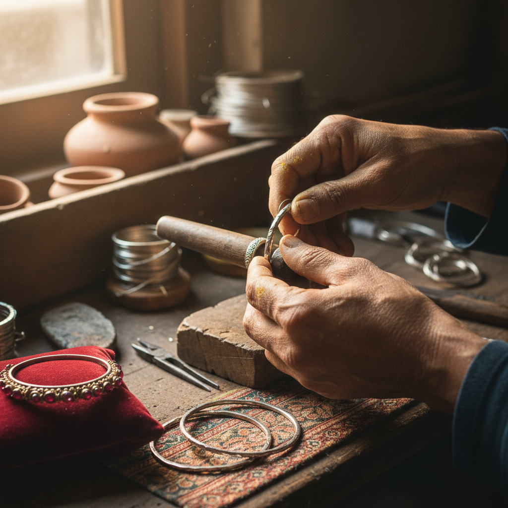Jewelry artisan Sarah holding handmade silver ring