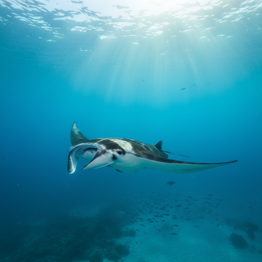 Oceanic manta ray swimming underwater near Santa Teresa Costa Rica