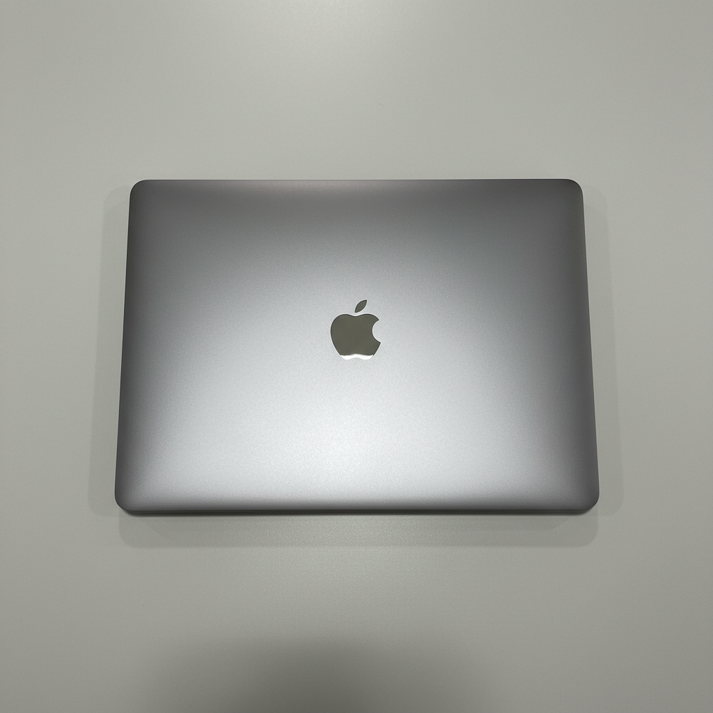 Apple MacBook Air M2 midnight color on marble surface, ultra-thin design