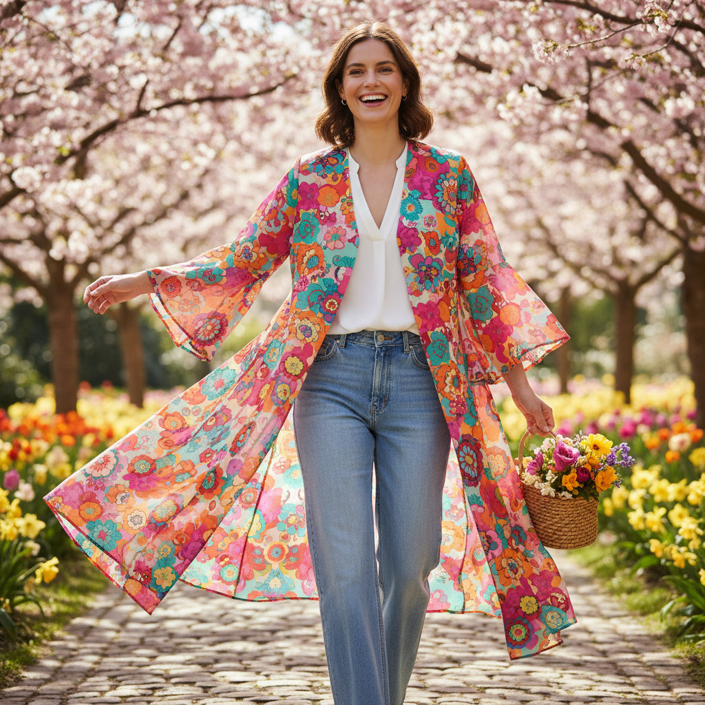 Yuki smiling warmly in a Japanese garden wearing a floral blouse