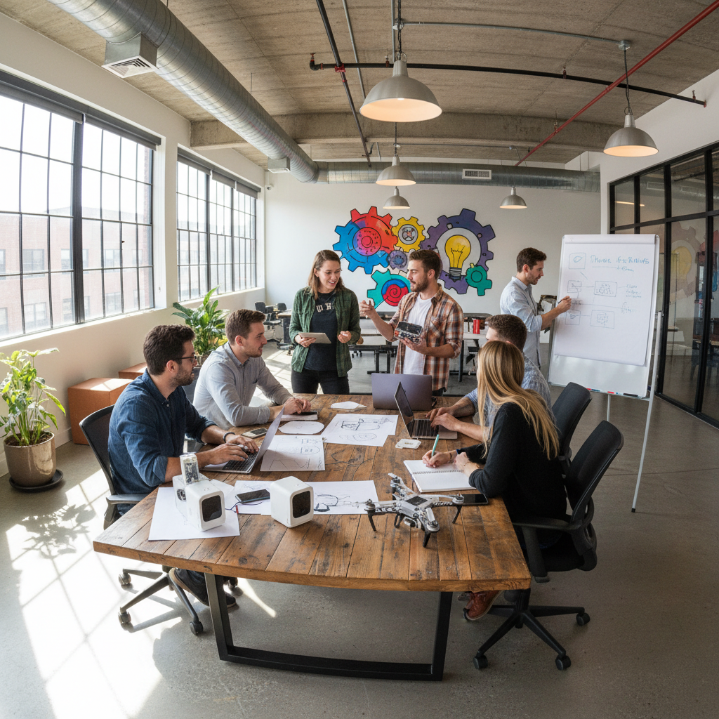 Group of young entrepreneurs collaborating on product development, representing PawCrate community focus