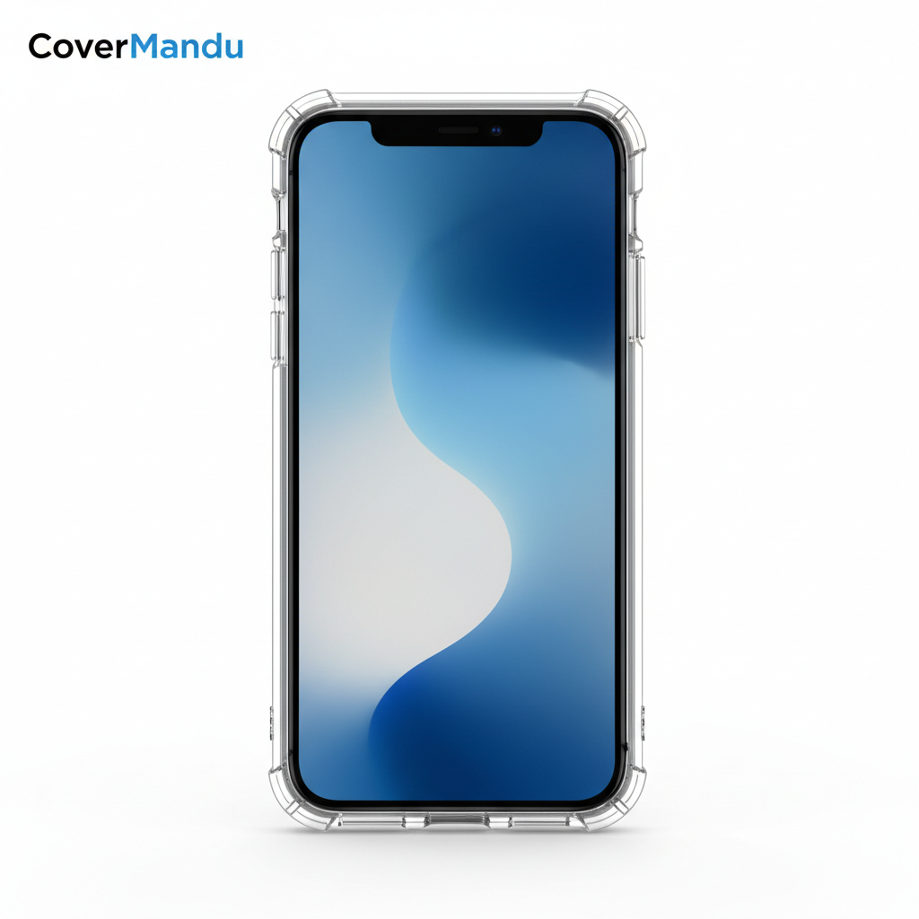 Clear protective phone case on white background