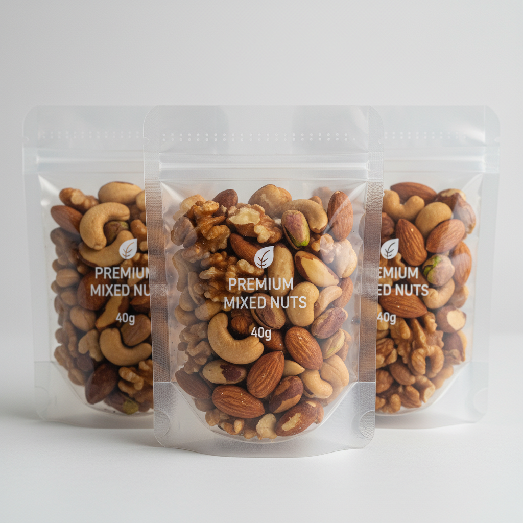 Premium dry fruits and nuts in resealable flexible packaging with attractive printed design
