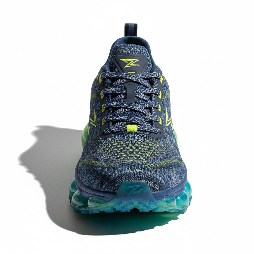 Bright white athletic sneakers on clean surface, soft shadow, well-lit product shot