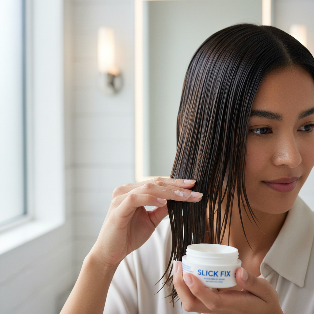 MONAT Styling — Modell trägt Slick Fix Styling Creme auf
