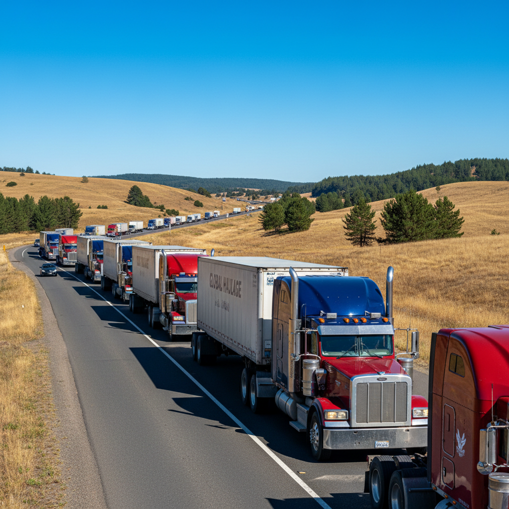 Fleet of trucks on highway representing reliable transportation services