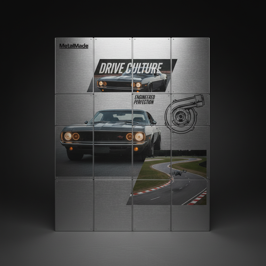 Automotive creator content displayed on MetalMade panel system