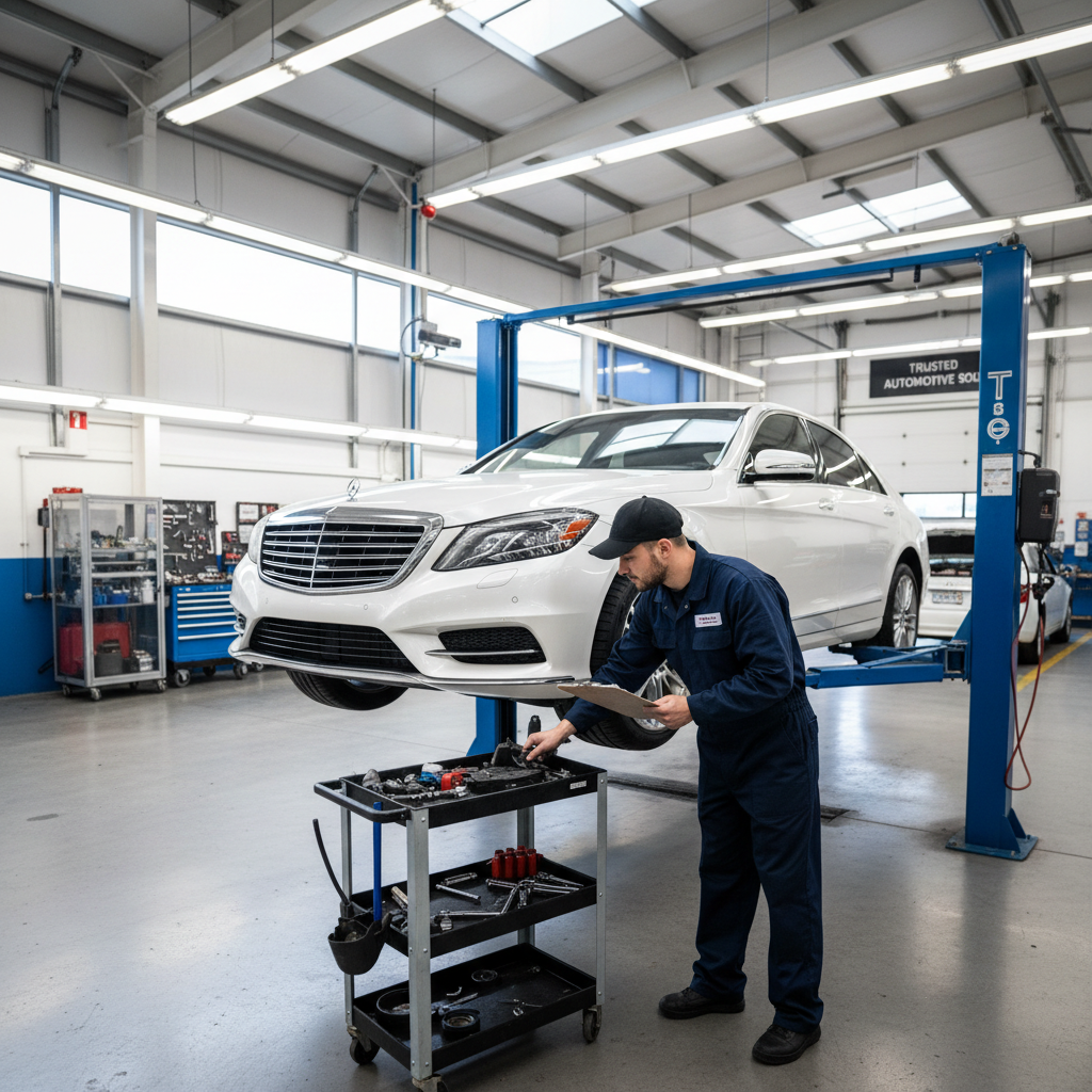 Mechanic performing multi-point vehicle inspection in Phoenix auto shop