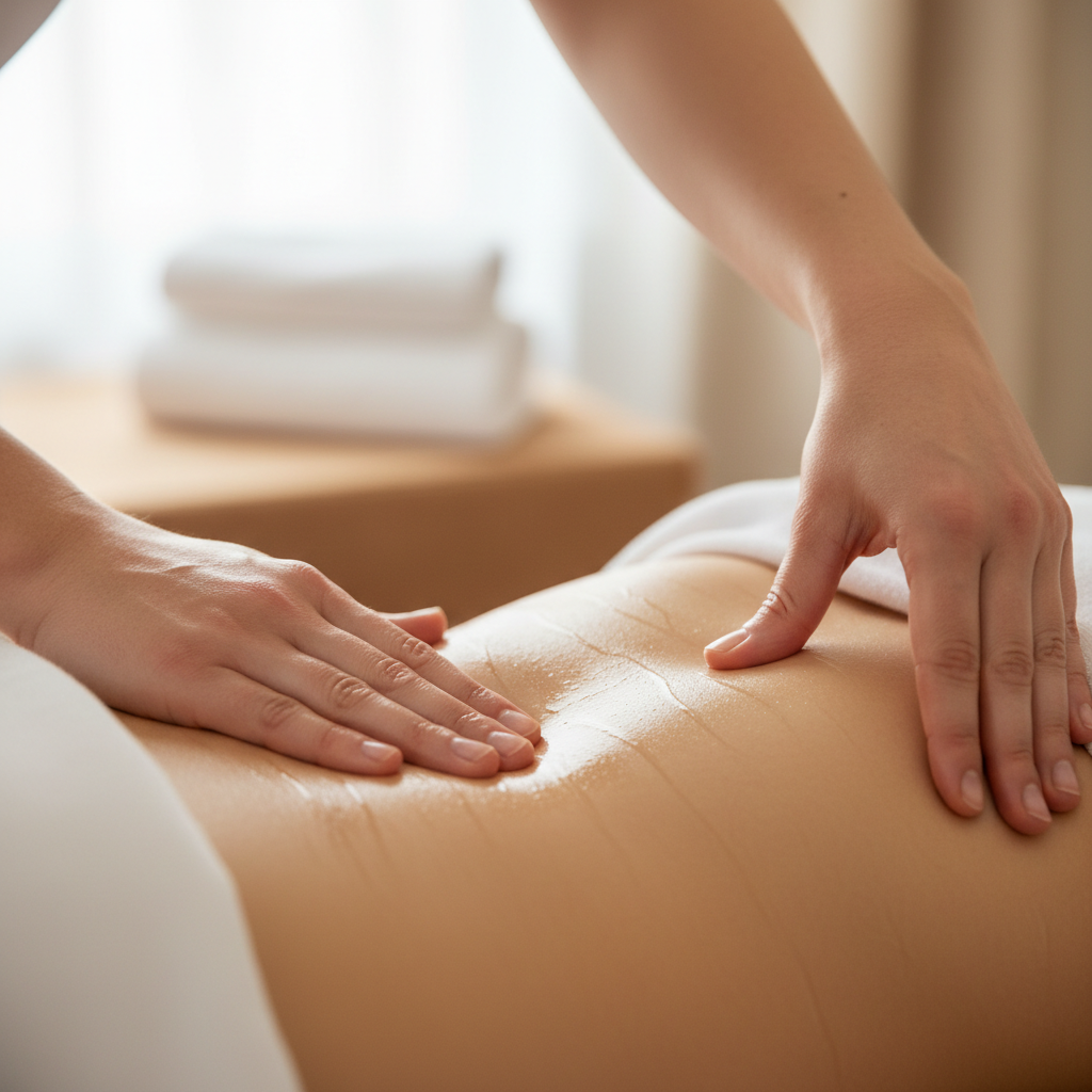 Hands receiving relaxing hand massage with aromatic oils in spa setting