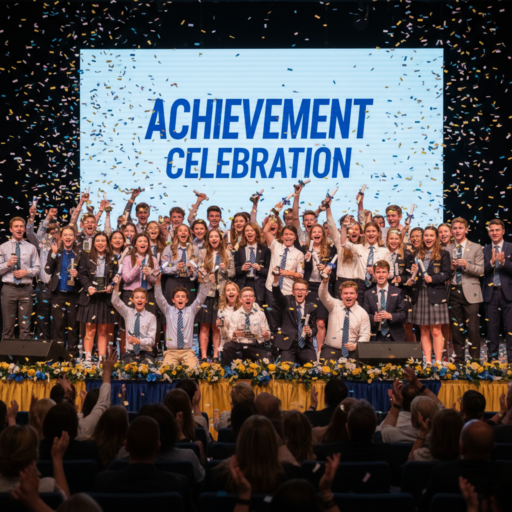 Students receiving awards on stage during annual prize distribution ceremony