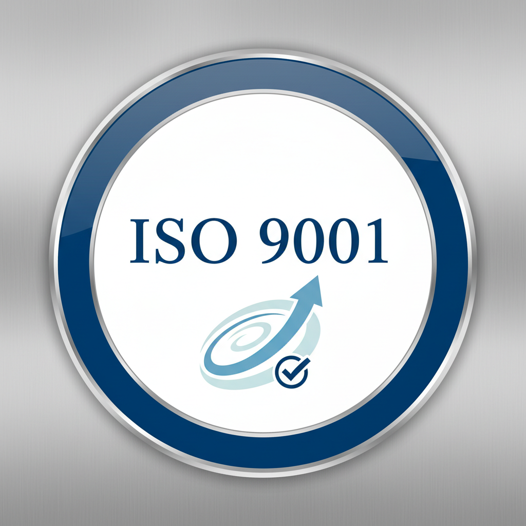 ISO 9001 certification document with official seal and quality assurance badge