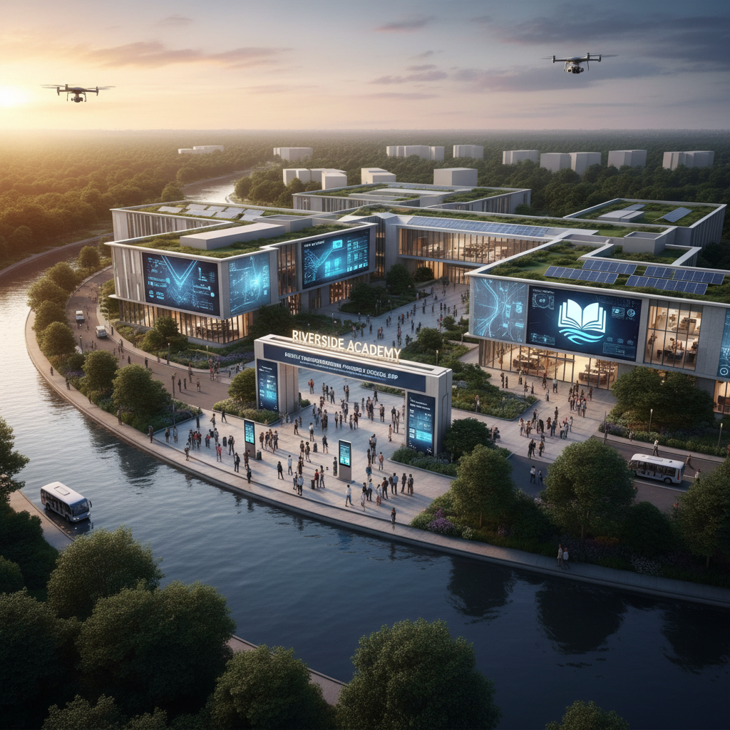 Riverside Academy campus showing educational institution that achieved digital transformation with School ERP