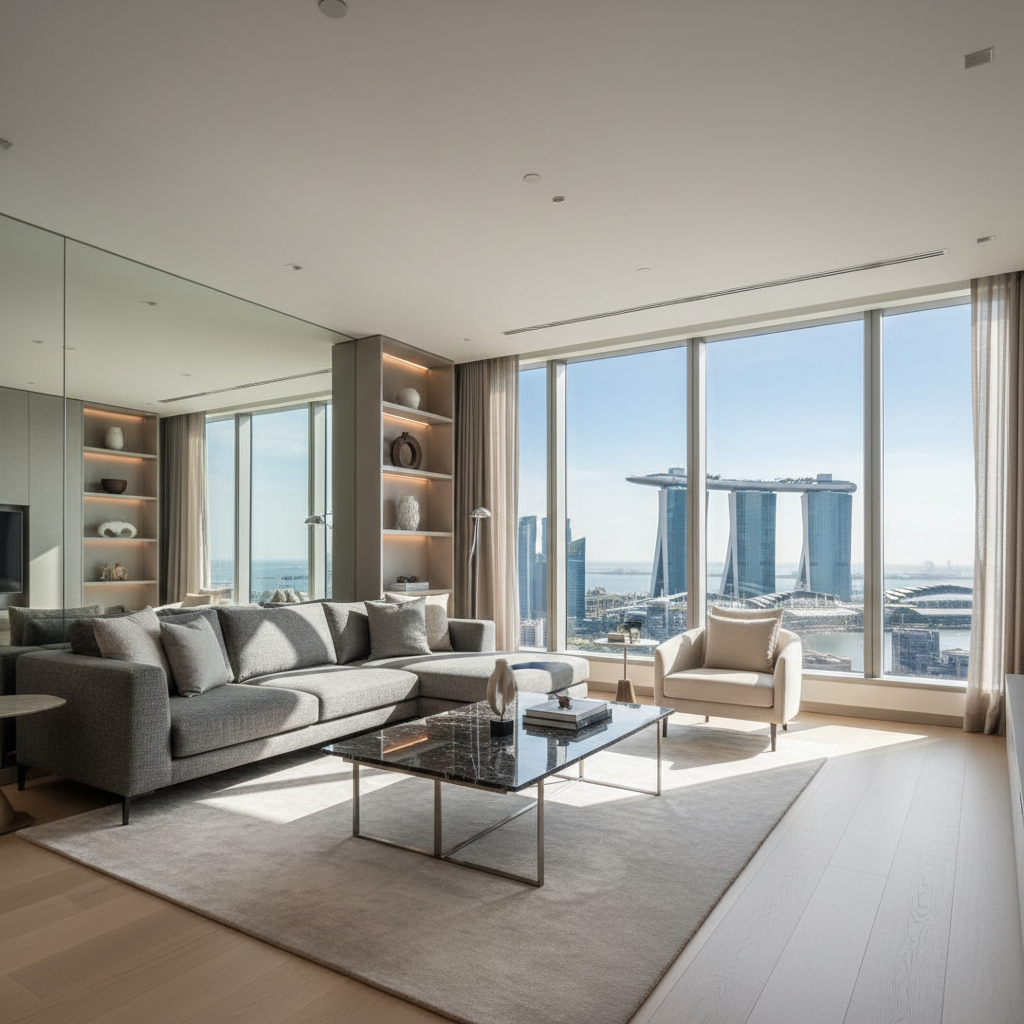 Corporate furnished apartment with Marina Bay Sands view and modern executive interior