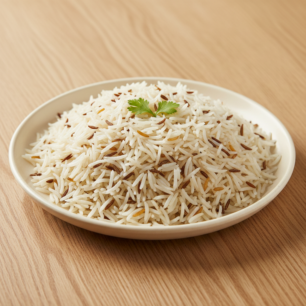 Jeera Rice, vegetarian Indian dish, warm food photography
