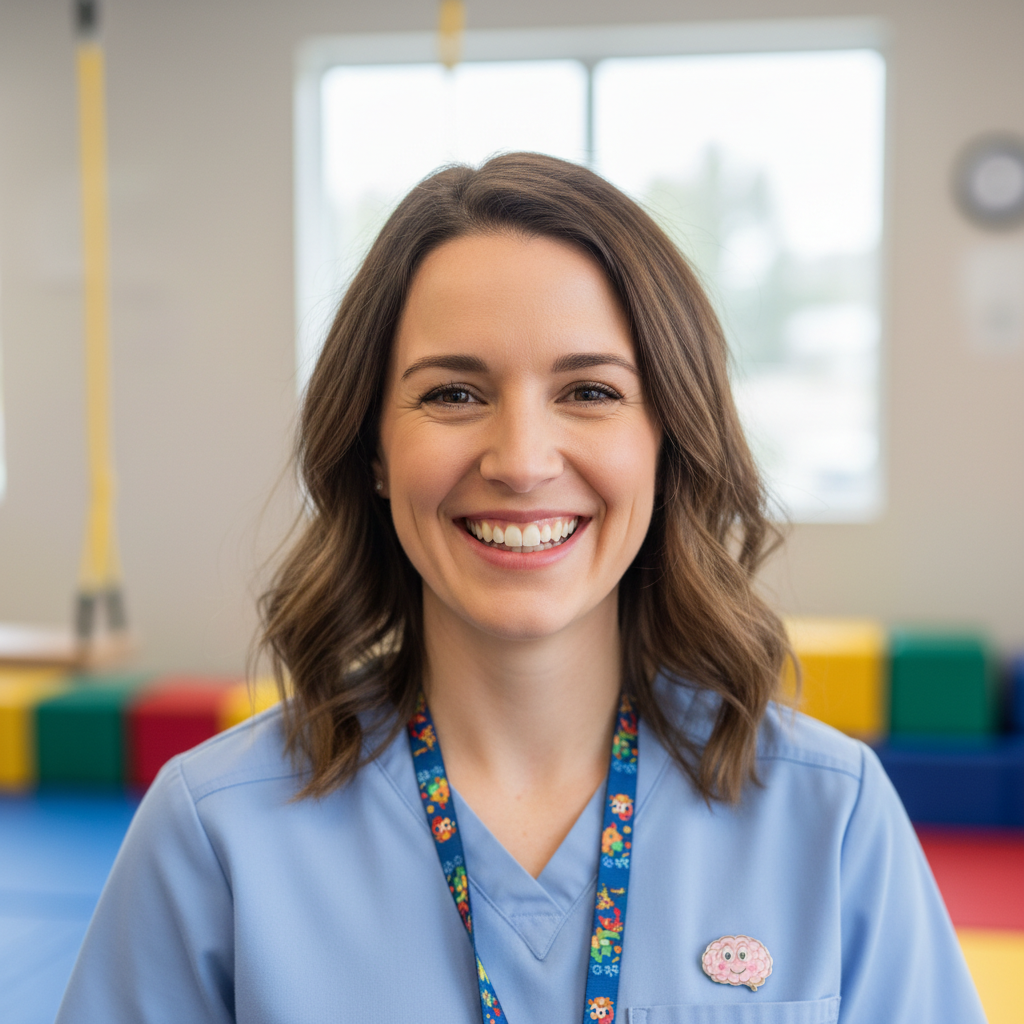 Nadia Bellows OTR/L, pediatric occupational therapist, clinical setting portrait
