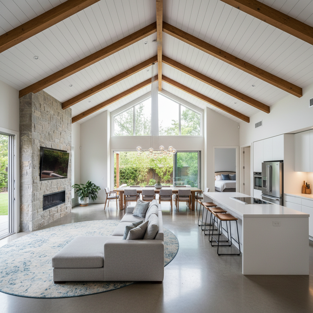 Dune Vista Cottage — interior living area with vaulted ceilings