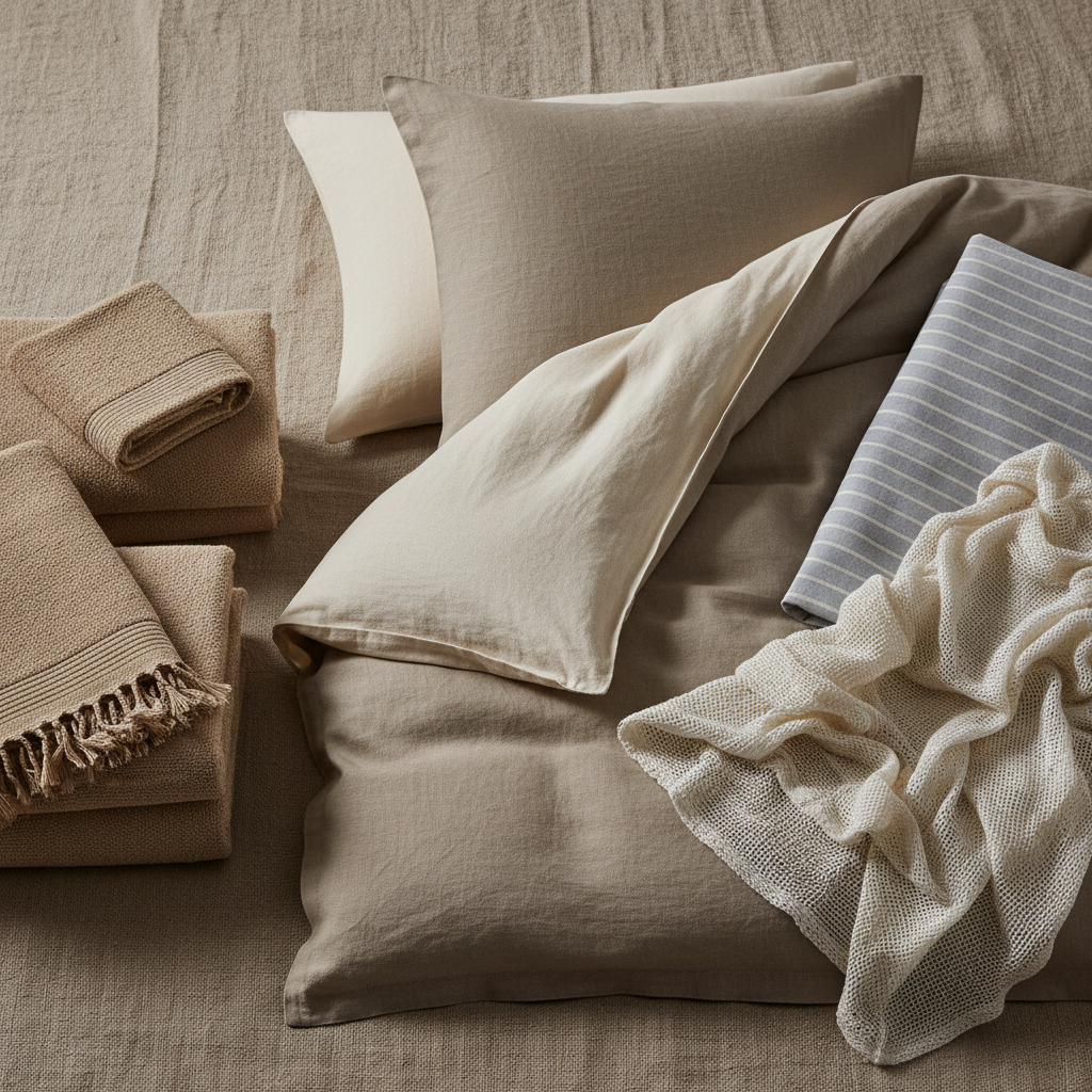 Neutral textiles ordered from light to deep tones