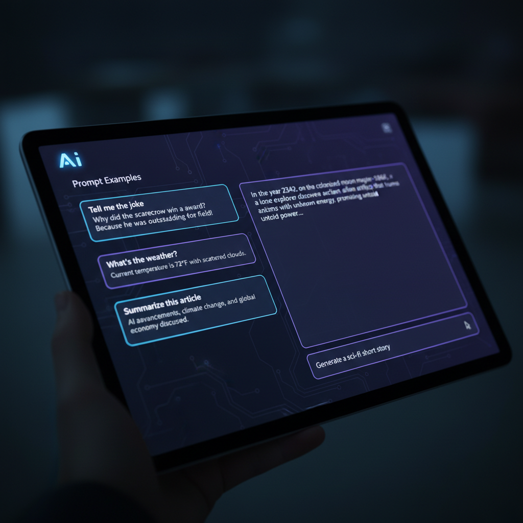 Prompt engineering course interface with AI chat examples