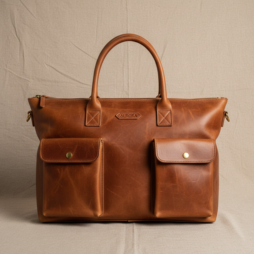 Brown leather vintage tote bag