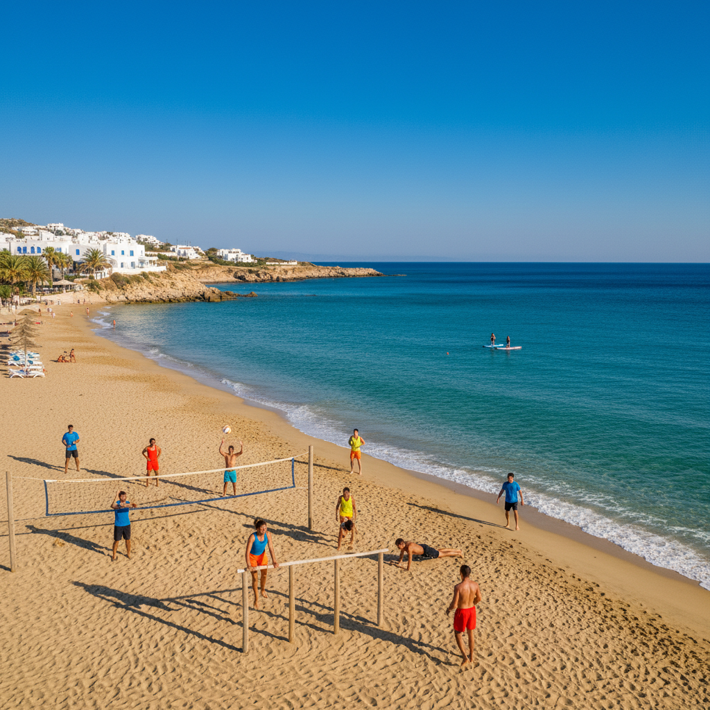 Actieve sporters op het strand van de Griekse Eilanden