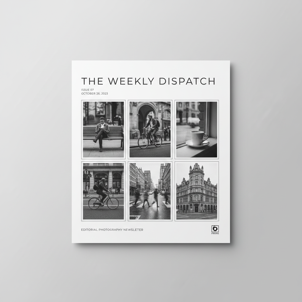 Editorial photography newsletter grid layout with minimal design