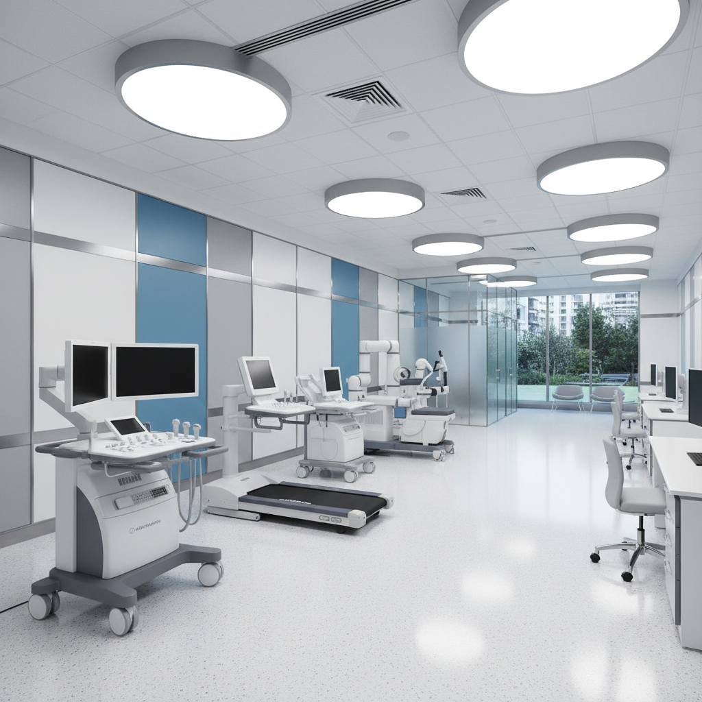 Specialized cardiac clinic showing modern equipment installation and facility renovation with advanced cardiovascular diagnostic tools