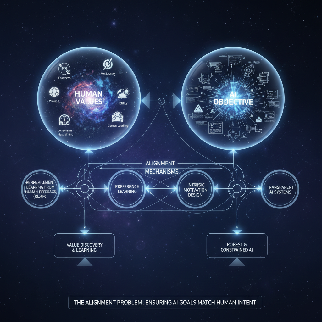 AI alignment research diagram showing human values and AI objective alignment