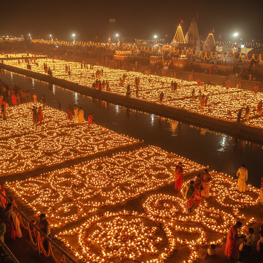 Thousands of diyas lit at Sangam Diwali Mela celebration