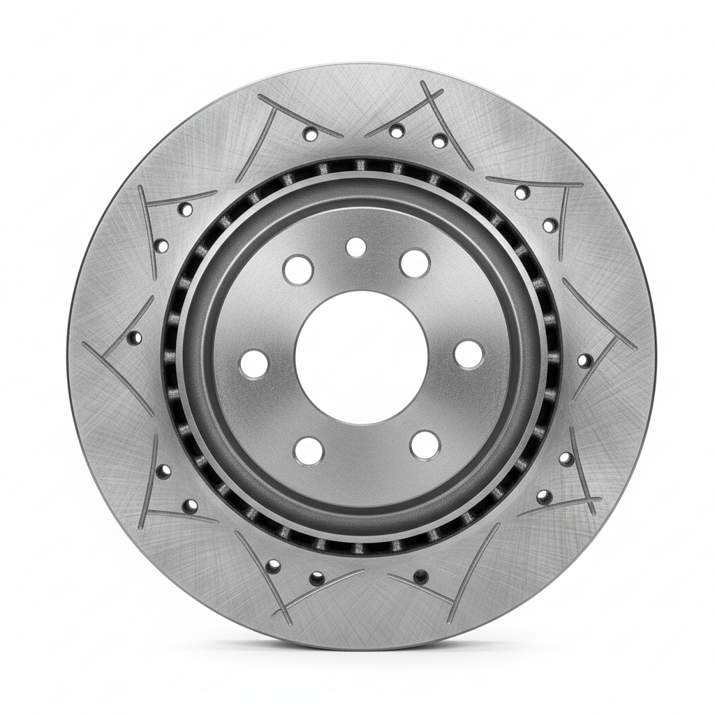 Heavy-duty brake disc and caliper kit on a clean white surface, bright product photography