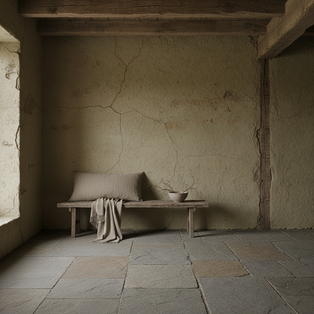 Minimalist Tokyo apartment with wabi-sabi aesthetic, natural wood elements, paper screens, and curated ceramics