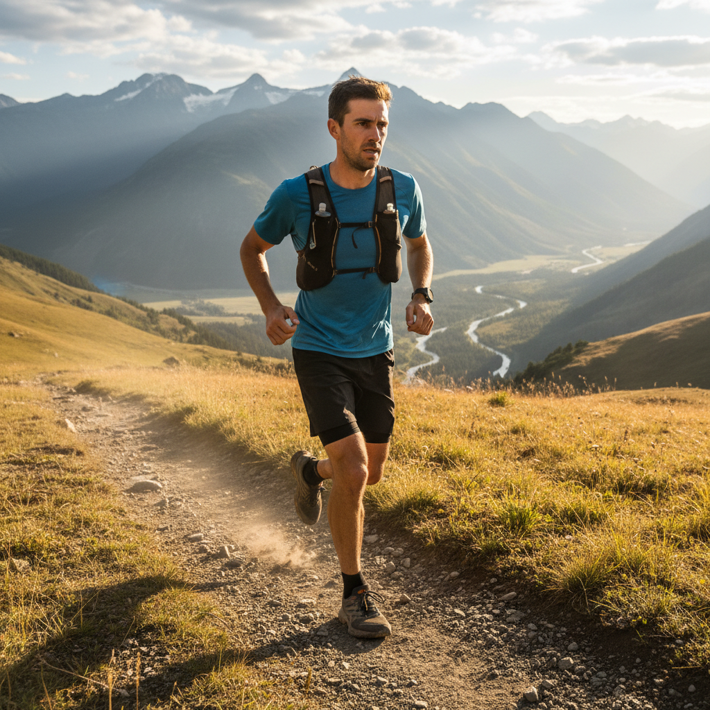 Marcus Osei, software engineer and ultra runner, focused expression outdoors
