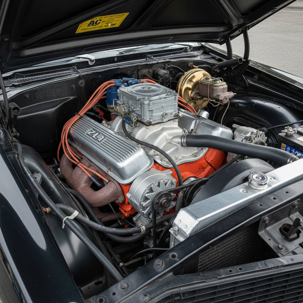 ZL1 all-aluminum 427 engine bay with original date-coded components