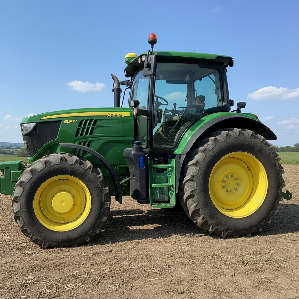 Agricultural tractor in a field side view