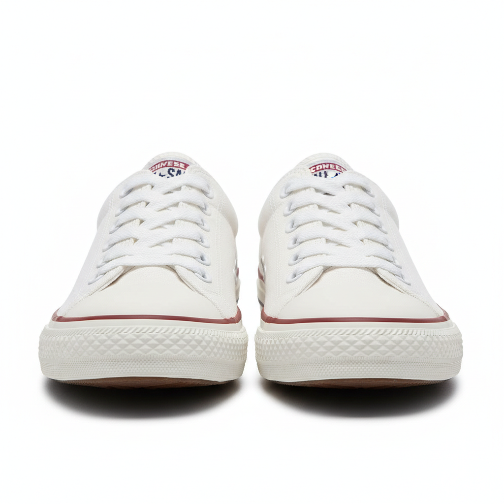 Red and white premium sneakers on dark background