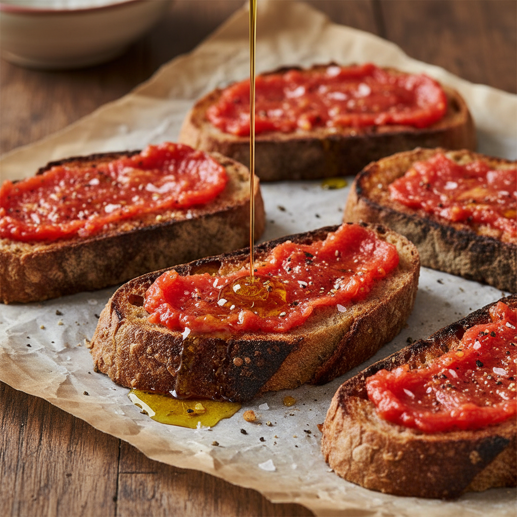 Bruschetta al Pomodoro - Grilled sourdough topped with vine tomatoes, fresh basil, ga
