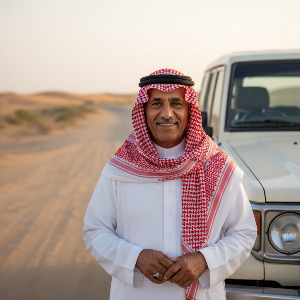 Ramesh Singh, experienced Rajasthani desert guide with traditional attire, warm smile