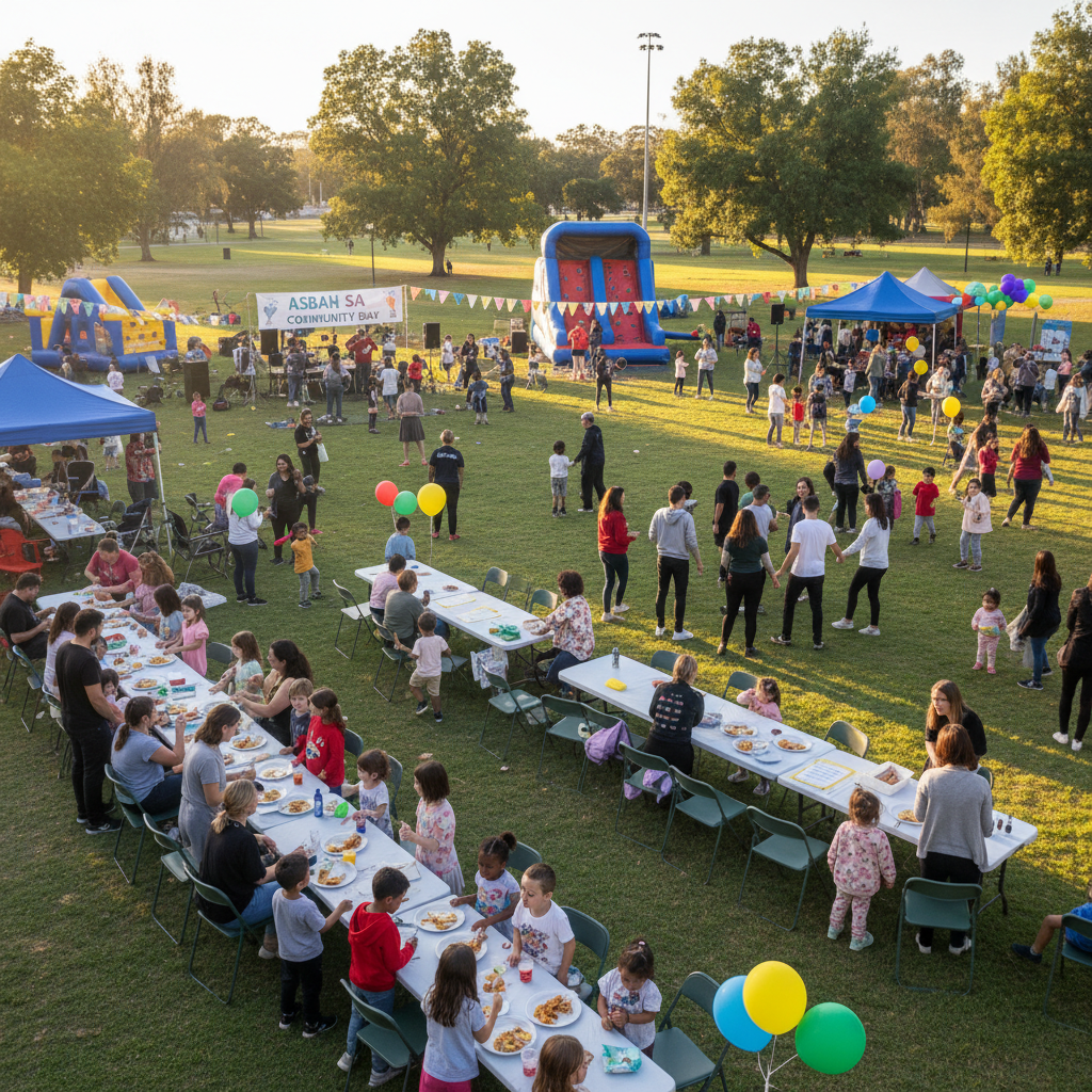 Activity session at the Asbah SA June 2021 community event — children and caregivers participating in group activities