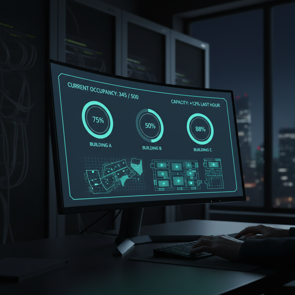 Occupancy dashboard glowing on dark monitor