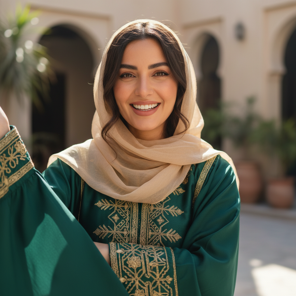 امرأة سعودية تبتسم بوجه مشرق