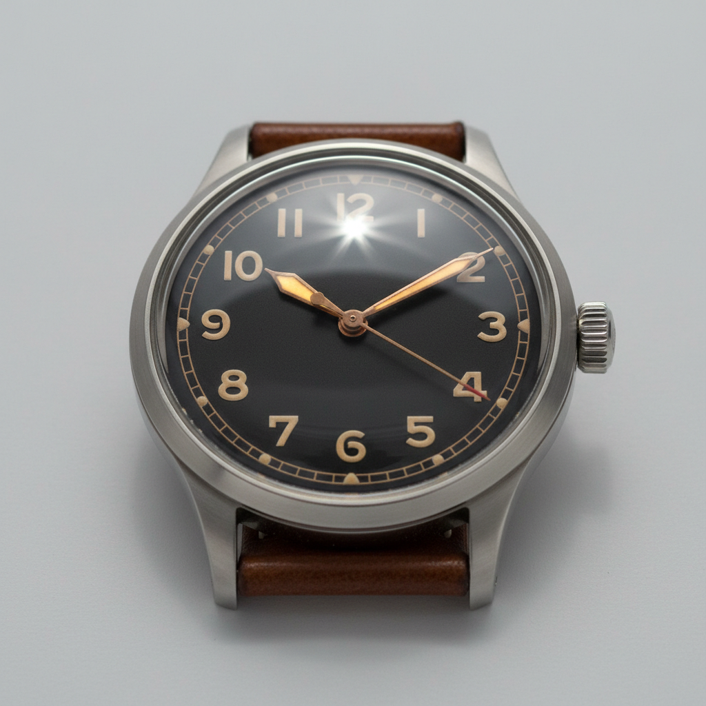 Restored watch with flawless crystal and luminous dial after restoration
